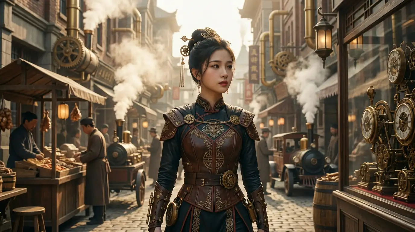 Decorative FAQ banner showing a steampunk Eastern-inspired city scene